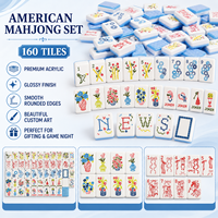 Ensemble de tuiles de mahjong américaines de luxe - Tuiles en résine translucide lavande moderne avec des motifs floraux 3D colorés - 160 tuiles de qualité supérieure