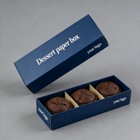 Boîte cadeau haut de gamme pour biscuits avec base et couvercle en feuille d'or, boîte en papier pour biscuits au chocolat bleu foncé à l'encre de soja, vente chaude, boîte rigide 2 pièces pour snacks