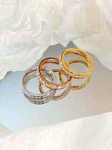 Waterproof PVD Plated Double Line Cubic Zirconia Wedding <b>Ring</b> Anti Allergy <b>Titanium</b> Steel Bride Promise Band Wholesale - Product Image 4