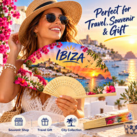 Éventails en bois personnalisés en bambou, éventail à main promotionnel Ibiza 21 cm, souvenir de voyage, éventail en bambou personnalisé, souvenir
