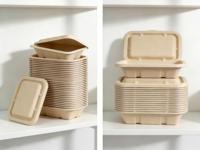 Boîte à lunch jetable en bagasse sans BPA et réutilisable au micro-ondes avec couvercle
