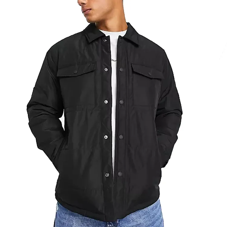 Chaqueta acolchada personalizada para hombres, chaqueta a prueba de viento, color negro