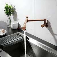 Robinet de cuisine mural de luxe doré, pliable, en acier inoxydable, avec bec extensible et rotatif à 360°