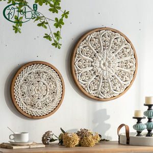 Décoration murale en bois creux de style américain, design floral circulaire, couleur rétro, pour entrée et décoration intérieure - Product Image 2