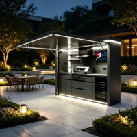 Ilha de Cozinha Modular Personalizada em Aço Inoxidável 304 para Exterior com Pia, Design à Prova de Intempéries, Geladeira de Vinho e Coifa para Vila