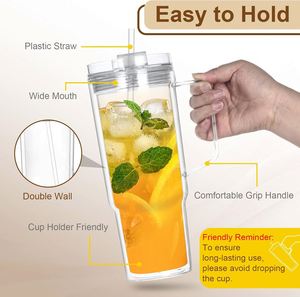 40 Oz Acrylic <b>Double</b> <b>Wall</b> Reusable BPA Free Travel Mugs with Lids & Straws for Juice Milk Smoothie Soda - Product Image 4