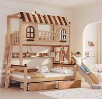 Lit superposé moderne en bois massif pour chambre d'enfant, design cabane dans les arbres, avec toboggan personnalisé, gain de place, petit et confortable, idéal pour l'école et la salle de sport