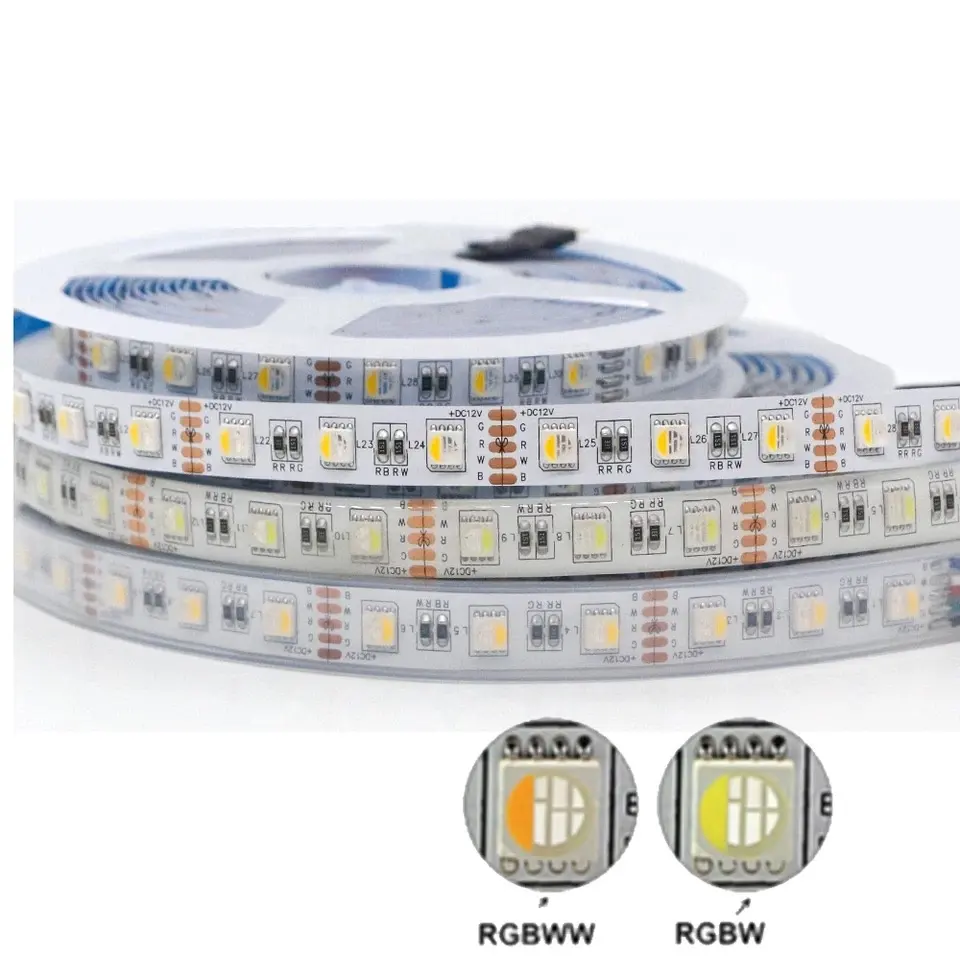 4 in 1RGBWLEDストリップ5050DC12V24VフレキシブルLEDライトRGBホワイト/RGBウォームホワイトLEDストリップ60 LED/m 5メートル/ロット