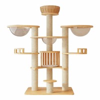 Arbre à chat multi-niveaux en bois avec poteau à gratter en sisal, bol en acrylique, perchoir, panier en osier, grande tour d'escalade, mobilier d'intérieur