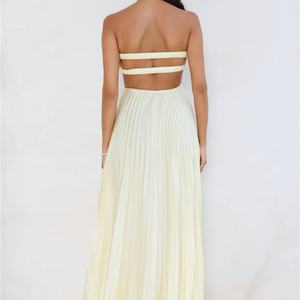 Vestido Maxi Plisado sin Tirantes Personalizado OEM, Vestido de Verano Fluido con Espalda Descubierta para Mujer - Product Image 5