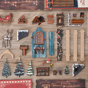 Weihnachts-DIY-Miniaturhaus mit Möbeln, ein festliches Miniaturhaus-Bausatz für die Modellierung von festlichen Szenen, Buchnischen-Bausatz - Product Image 3