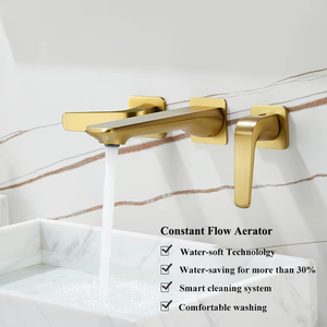 Rubinetto da Parete Nero Opaco di Lusso a 3 Fori con Doppia Leva per <span class=keywords><strong>Lavabo</strong></span> <span class=keywords><strong>Bagno</strong></span>, <span class=keywords><strong>Miscelatore</strong></span> per Progetti di Ristrutturazione Villa e Hotel - Product Image 4