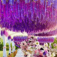 Karangan Bunga Wisteria Ungu untuk Pernikahan, Bunga Wisteria Buatan, Untaian Bunga Wisteria