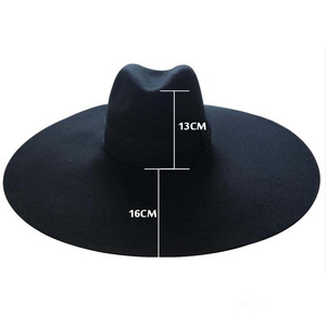 Len cảm thấy thời trang quá khổ lớn vành đen cứng mềm 16cm rộng vành Fedora <span class=keywords><strong>Hat</strong></span> dành cho phụ nữ phụ nữ hiển thị các sự kiện bên - Product Image 1