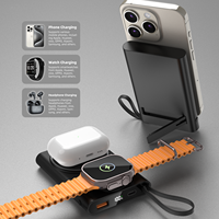 Batterie externe magnétique sans fil 10000 mAh 3-en-1 à charge rapide avec support pliable Type-C PD pour iPhone, Apple Watch et écouteurs - Livraison mondiale