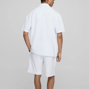 Ensemble Polo et Short Blanc en Coton Premium <span class=keywords><strong>pour</strong></span> <span class=keywords><strong>Homme</strong></span> – <span class=keywords><strong>Tenue</strong></span> Décontractée d'Été Personnalisée avec Broderie, Style Urbain Minimaliste Moderne - Product Image 2