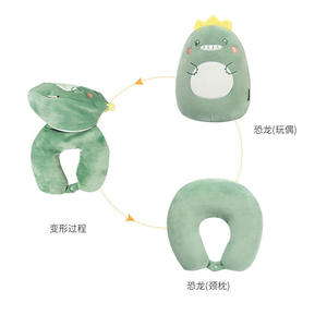 Oreiller en forme de dinosaure mignon 28x28x14cm, soutien doux pour le cou, oreiller de voyage, design multifonctionnel transformable - Product Image 4