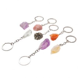 Porte-clés en pierre brute naturelle de quartz rose, cristal de guérison, breloque de mode, pendentif en cristal, pour cadeau - Product Image 5
