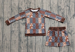 Ensemble 2 pièces décontracté respirant en coton et élasthanne imprimé léopard pour filles, chemise et short, collection Printemps-Automne, vente en gros de vêtements pour enfants - Product Image 3