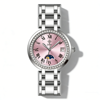 Montre Romantique Rose pour Femme en Acier Inoxydable - Nouveau Modèle 2025 Guihua Automatique Mécanique avec Lunette Entièrement Sertie de Diamants et Verre Saphir