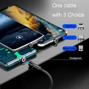 Kabel pengisi daya USB 3 In 1, kawat magnetik kuat Super cepat 5A rotasi 540 derajat untuk Iphone