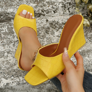New Arrival Fancy Design Summer Women Wedge <b>Block</b> Thick Heel Plus Size Slippers Women Sexy High Heels Wedge Sandals Lady Pumps - Product Image 2