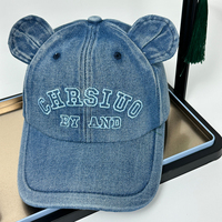 Gorra de Béisbol de Mezclilla Lavada con Orejas de Oso, Bordado de Letras, Ajustable, Estilo Papá, con Logotipo Personalizado, Gorra de Vaquero de Dibujos Animados para Mujeres y Niñas