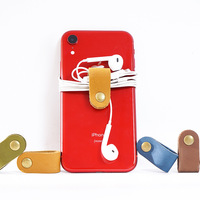 Organizador de Cables de Cuero Genuino, Protector de Auriculares USB, Bolsa Multiusos Creativa para Cocina