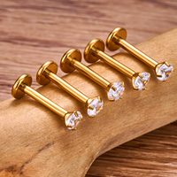Anting-anting tusuk titanium F136 grosir, zircon 2-4mm, labret ulir dalam 16G, untuk bibir, telinga, tragus, perhiasan tindik tubuh