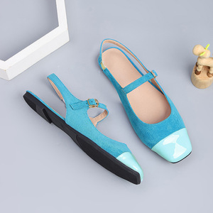 Xuanhui Nuove Scarpe Basse Mary Jane in Camoscio Arancione con Punta Quadrata, Sandali Slingback Bicolore Patchwork, Scarpe da Donna - Product Image 4