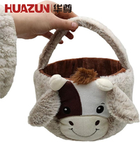 Panier de Pâques en peluche de coton mignon en forme de vache pour enfant, sac de rangement pour bonbons avec décorations d'oreilles HUAZUN