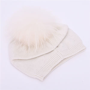 Jxwatcher Nouveau <span class=keywords><strong>Bonnet</strong></span> <span class=keywords><strong>Tricot</strong></span>é en Laine <span class=keywords><strong>pour</strong></span> Enfants, Tendance Hiver, avec Pompon Amovible en Vraie Fourrure, Style Slouchy, <span class=keywords><strong>Bonnet</strong></span> Bébé en Vraie Fourrure - Product Image 2