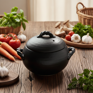 <strong>Japanese</strong> Chestnut Black <strong>Pot</strong> Ceramic Rice <strong>Pot</strong> with <strong>Pot</strong> Cover High Temperature Resistant Double Handles Gas Stove Casserole - Product Image 6
