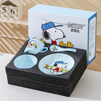 Service de table en céramique Snoopy pour une personne, motif dessin animé Peanuts, comprenant assiette, bol, tasse et cuillère, 4 pièces, pour usage domestique quotidien, cadeau