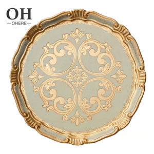 Assiettes de chargeur en bois de style antique, 1 pièce, plateau de luxe, noir et or, vente en gros, <span class=keywords><strong>vaisselle</strong></span> économique - Product Image 3