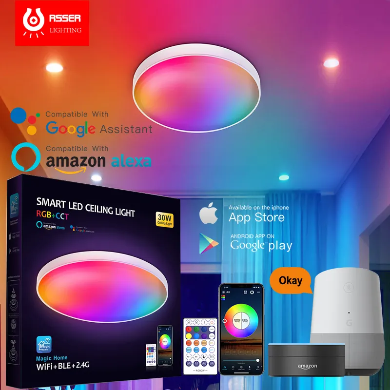 Специальное предложение, Современная поддержка Alexa и Google Home music mood, полноцветный wifi RGB светодиодный умный потолочный светильник