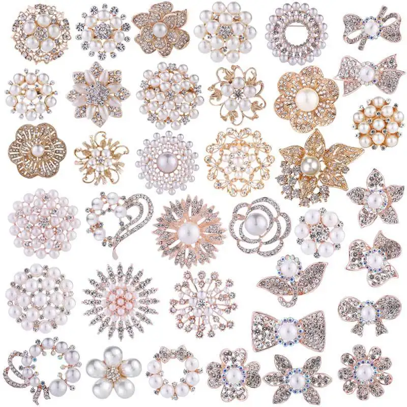 Broches en strass pour femme, bijoux en diamant, vêtements en vrac, broche fleur et perle, vente en gros,