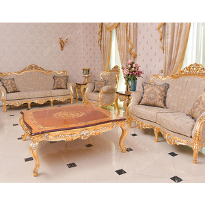 Ensemble de canapés de salon de luxe classiques canapés en bois massif de <span class=keywords><strong>grande</strong></span> taille avec finition or noble meubles de maison - Product Image 4