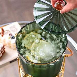 El más nuevo dispensador de agua helada transparente verde ámbar para el hogar, botella de plástico para té de frutas, vino, cerveza, con grifo y tapa. - Product Image 4