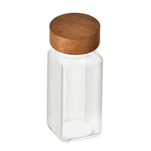 Kitchen Condiment <strong>Storage</strong> Container Sets Airtight Seasoning <strong>Jars</strong> Clear Glass Wooden Lids Spice <strong>Bottles</strong> With Label - Product Image 2