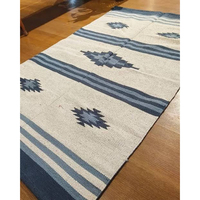 Geometric Pattern Area Rug Rectangle Bohemian Style Handmade Wool Acrylic Flat Pile Living Room Decor