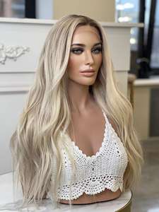 Perruque Lace Front Wig HD Invisible avec faux cuir chevelu en soie pour femmes, perruque personnalisée en usine, couleur Blonde platine ombrée, 100% - Product Image 2