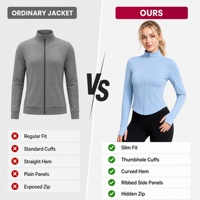 Veste de yoga zippée ajustée pour femme, col montant, trous pour les pouces, respirante, séchage rapide, légère, extensible dans quatre directions, pour Pilates et entraînement en salle de sport