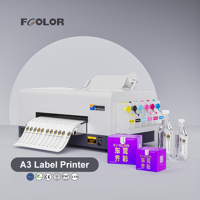 FCOLOR Roll to Roll A3 Mini Color Sticker Label Printer for Beer Food Water Bottle Label Printing Machine