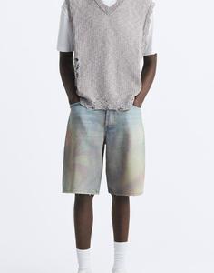 Short teint ample Short ample cinq poches effet lavé coloré fermeture à bouton avant - Product Image 5