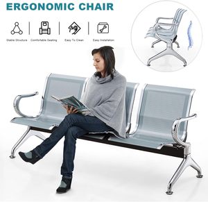 Design moderne 3 places et 5 places Chaises d'invité pour réception de bureau Bras en métal pour l'école, l'aéroport, la banque, l'hôpital, les salles d'attente d'affaires - Product Image 2