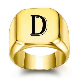 Bague pour homme en acier inoxydable plaqué or 18 carats, carrée 18 mm, avec lettre A gravée, bijou tendance, cadeau - Product Image 4
