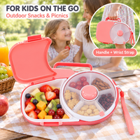 Boîte à lunch pour enfants avec plateau à collations rotatif, poignée de transport et sangle de poignet, grande taille, rose corail