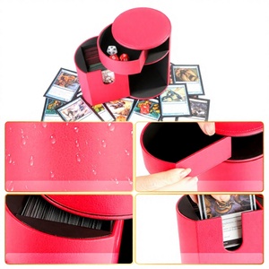 Estuche Redondo de Cuero PU Rojo para Cartas de Juego, Caja de Cartas Resistente al Agua, Colección de Juegos - Product Image 1