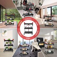 Chariot de service pliable à 3 niveaux, durable, à quatre roues, avec poignée, chariot multifonctionnel pour la cuisine et le bureau, chariot à plateforme en plastique